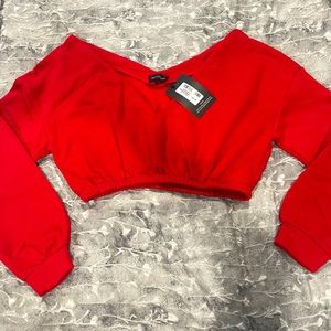 Crop off the shoulder sweat top